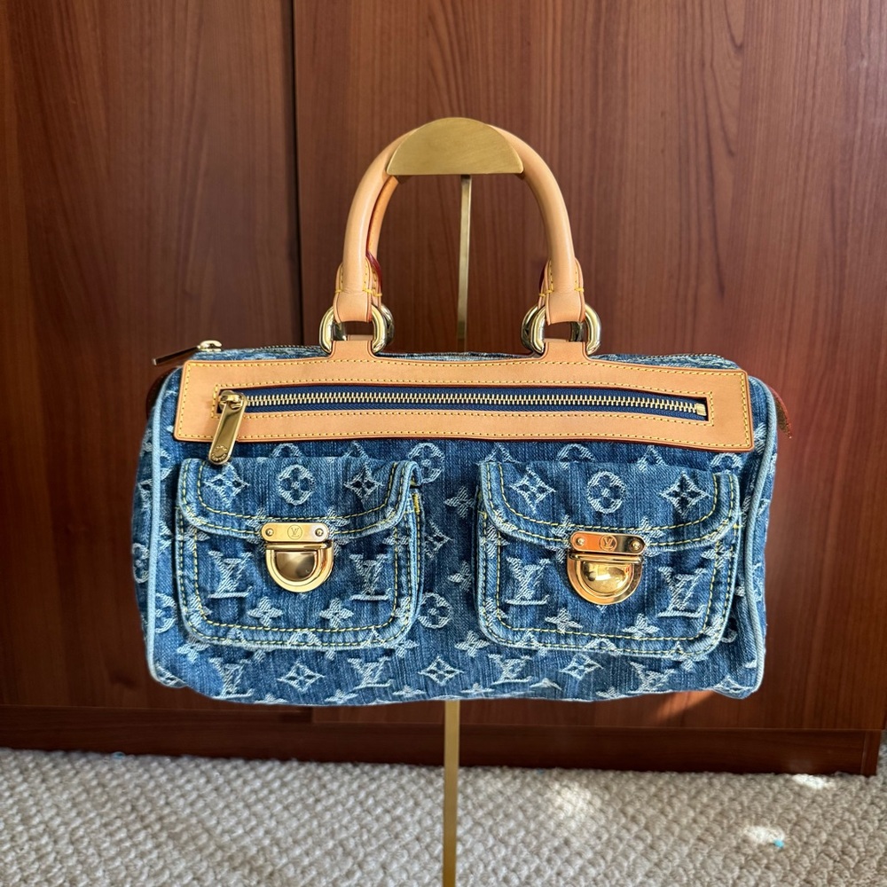 Louis Vuitton Denim Tote with Tan Leather Accents